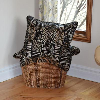 Pillow & Wicker Basket W/Handles