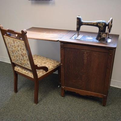 Antique Sewing Machine & Chair