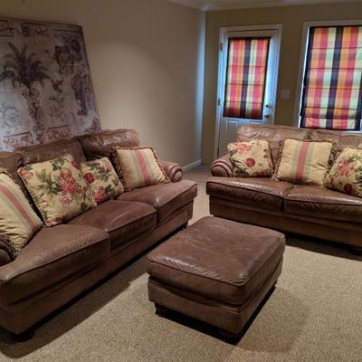 Saddle Leather Couch, loveseat and ottoman
