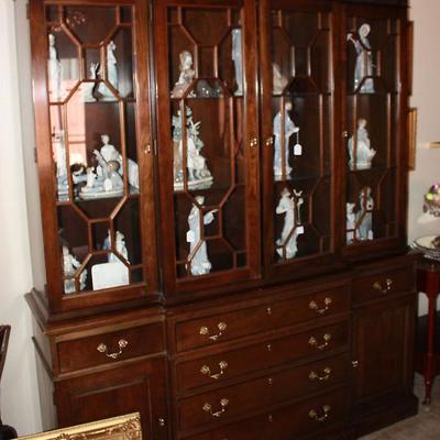 Stickley Mahogany Cabinet full of Lladro and NAO figurines