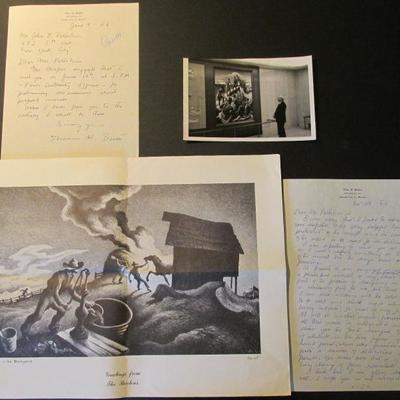 Thomas Hart Benton Xmas lithograph with photo and letters