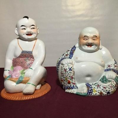 Asian Porcelain Statues Sitting Buddhas
