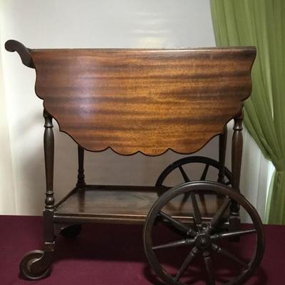 Vintage Drop-Leaf Tea Cart - Wood on Wheels