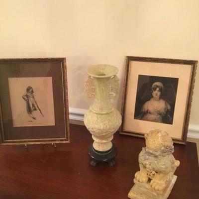 Two Artworks and Two Marble Statues