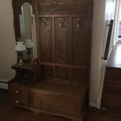 $700  Hall Tree, custom-made, solid oak.  (photo 2 of 4) * Cash Only.  No Returns. Local Pick Up In Media, PA.  Buyer needs to bring...