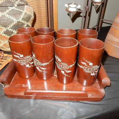 Wooden Glasses and Tray from Cubs purchased in the 1950