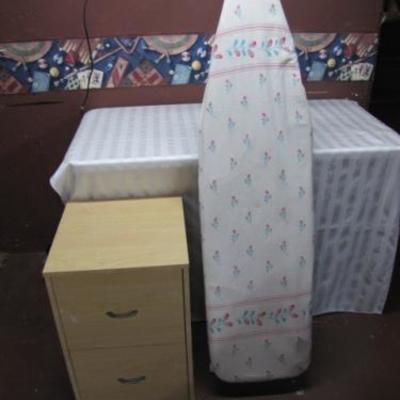 Wooden File Cabinet & Ironing Board