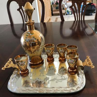 Vintage Venetian Art Glass Decanter And Cordial Liqueur Set 