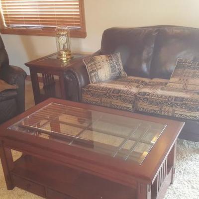 Broyhill Coffee Table, Leather Loveseat