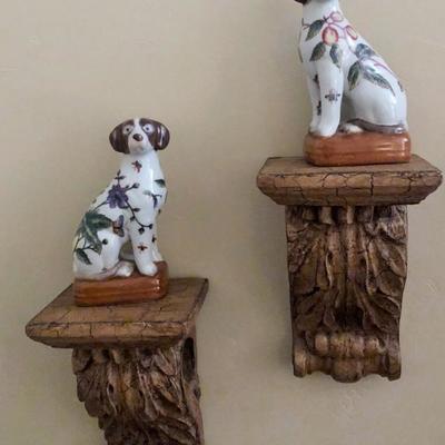 Decorative Shelves and Dog Statues