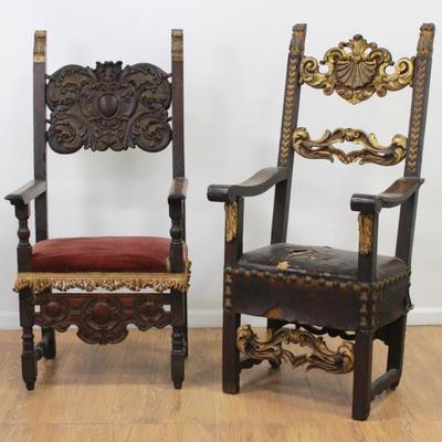Lot 391: 2 Baroque Style Carved Armchairs 