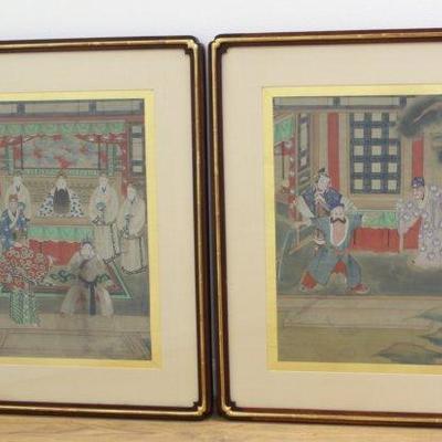 Lot 549: Pair Framed Japanese Watercolors 