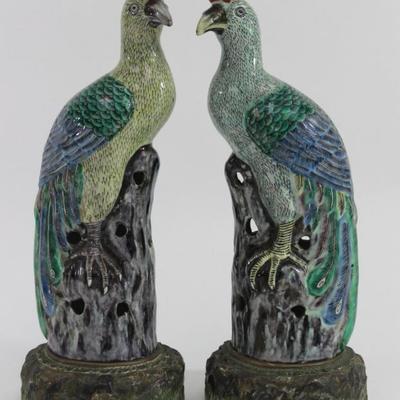 Lot 555: Pair Chinese Porcelain Bird of Paradise Figures 
