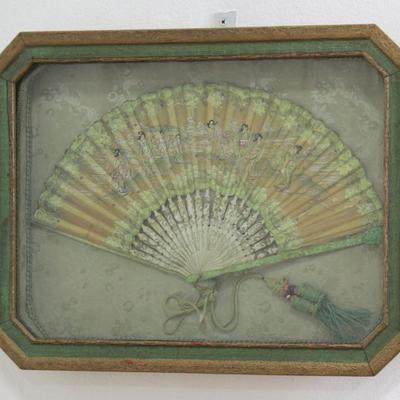 Lot 513: Antique Hand Painted Fan in Frame 