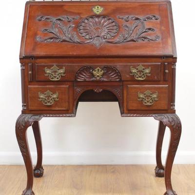 Lot 111: American Victorian Style Carved Slant Front Desk 