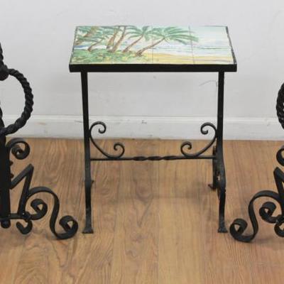 Lot 101: Lot of 3 Pieces, Table & Andirons 