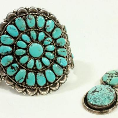Lot 205: Sterling Silver & Turquoise Bracelet & Pendant 
