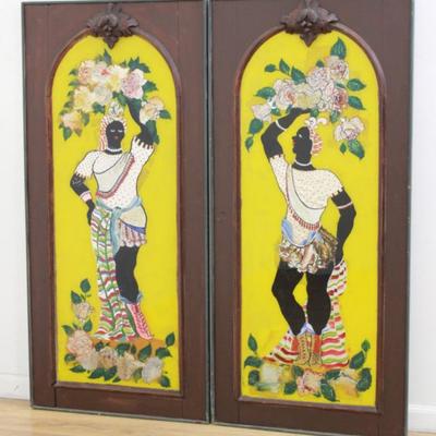 Lot 501: Pair Reverse Paintings on Glass of Nubians 