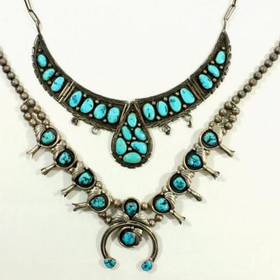 Lot 204: Sterling Silver & Turquoise Squash Blossom 