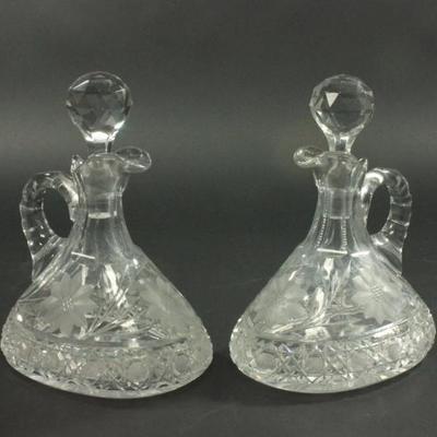 Lot 18: Pair Cut Crystal Decanters/Pitchers