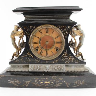 Lot 63: Ansonia Metal Figural Mantel Clock 