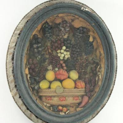 Lot 449: Victorian Wax Fruit Still Life in Shadow Box 