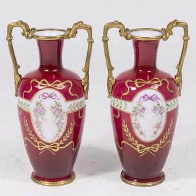 Lot 8: Pair Opaline Handpainted Vases 
