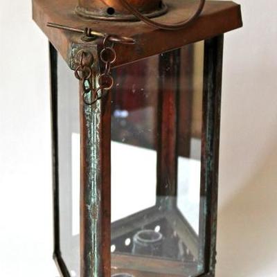 candle lantern in copper with mirrored back