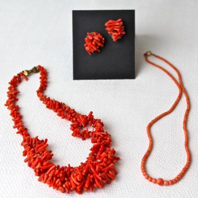 Coral necklaces and earrings