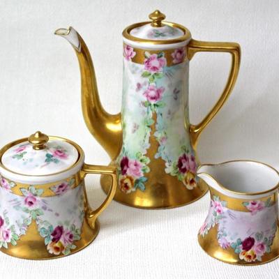 W.G. & Co., Limoges, France, hand painted tea pot with sugar & creamer