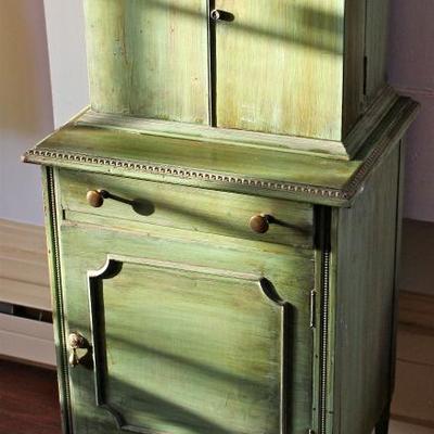 small mahogany bar, painted green, with drawer and ice box
