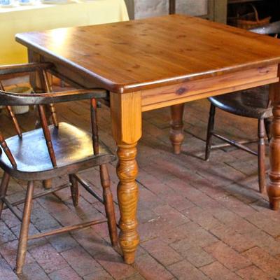 Pottery Barn farm table with antique Windsor chairs