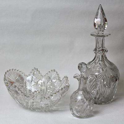 impressive collection of fancy crystal bowls, serving dishes, salt pinches, cruets, decanters, and more