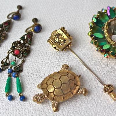 vintage brooches and earrings - pierced, screw-back, and clip
