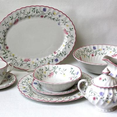 Johnson Bros. China, made in England, "Summer Chintz" pattern, 61 pieces - 8 dinner plates, 8 luncheon plates, 8 bread &...