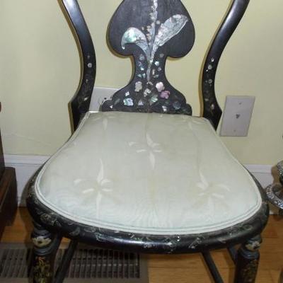 Antique Victorian mother of pearl inlaid side chair $250
2 available