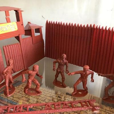 Vintage Cavalry guys pointing at each other or practicing karate 