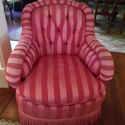 Upholstered tufted rounded back armchair $400
3 available