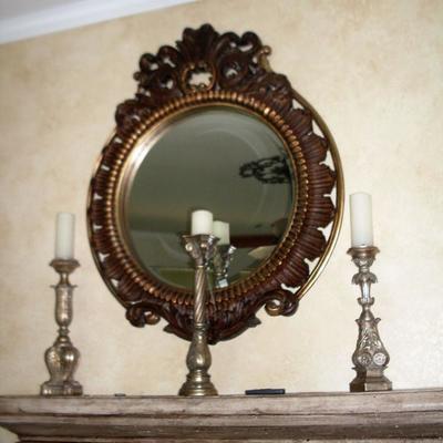 LARGE MIRROR AND CANDLE HOLDERS