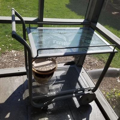 Glass and metal serving cart