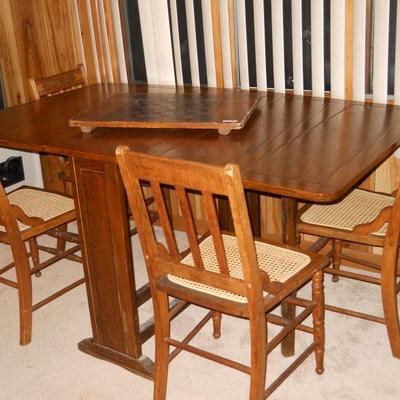 oak gateleg table, 4oak chairs with cane bottom seats, etc.
