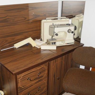 sewing cabinet/table, Kenmore sewing machine, chair, etc.