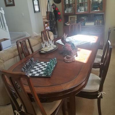 Huge solid wood carved Asian table and chair set