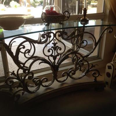 Glass and wrought iron table