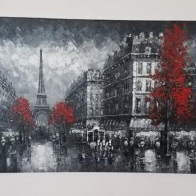 Black White and Red Oil on Canvas of Paris
