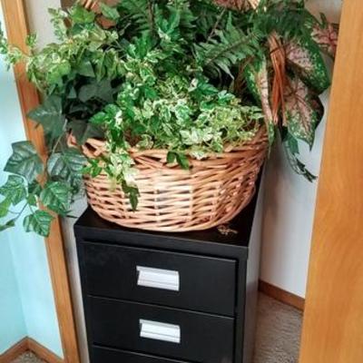 Green Floral and Mini Metal File Cabinet