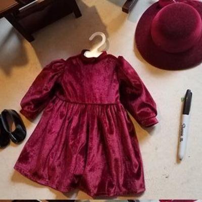 Burgandy Velvet Dress, Hat and Black Patent Shoes