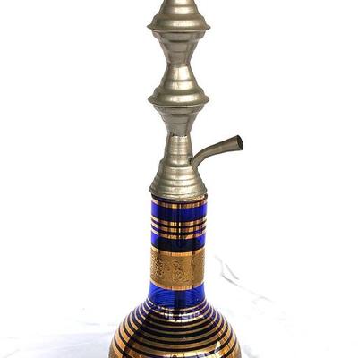 Glass and pewter Hookah with gold leaf design
