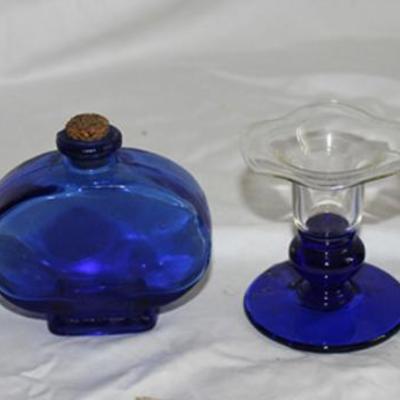 Four-piece lot of cobalt glass
