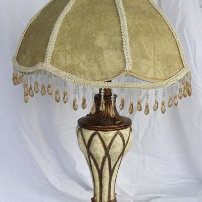 Antique slag glass lamp with shade
